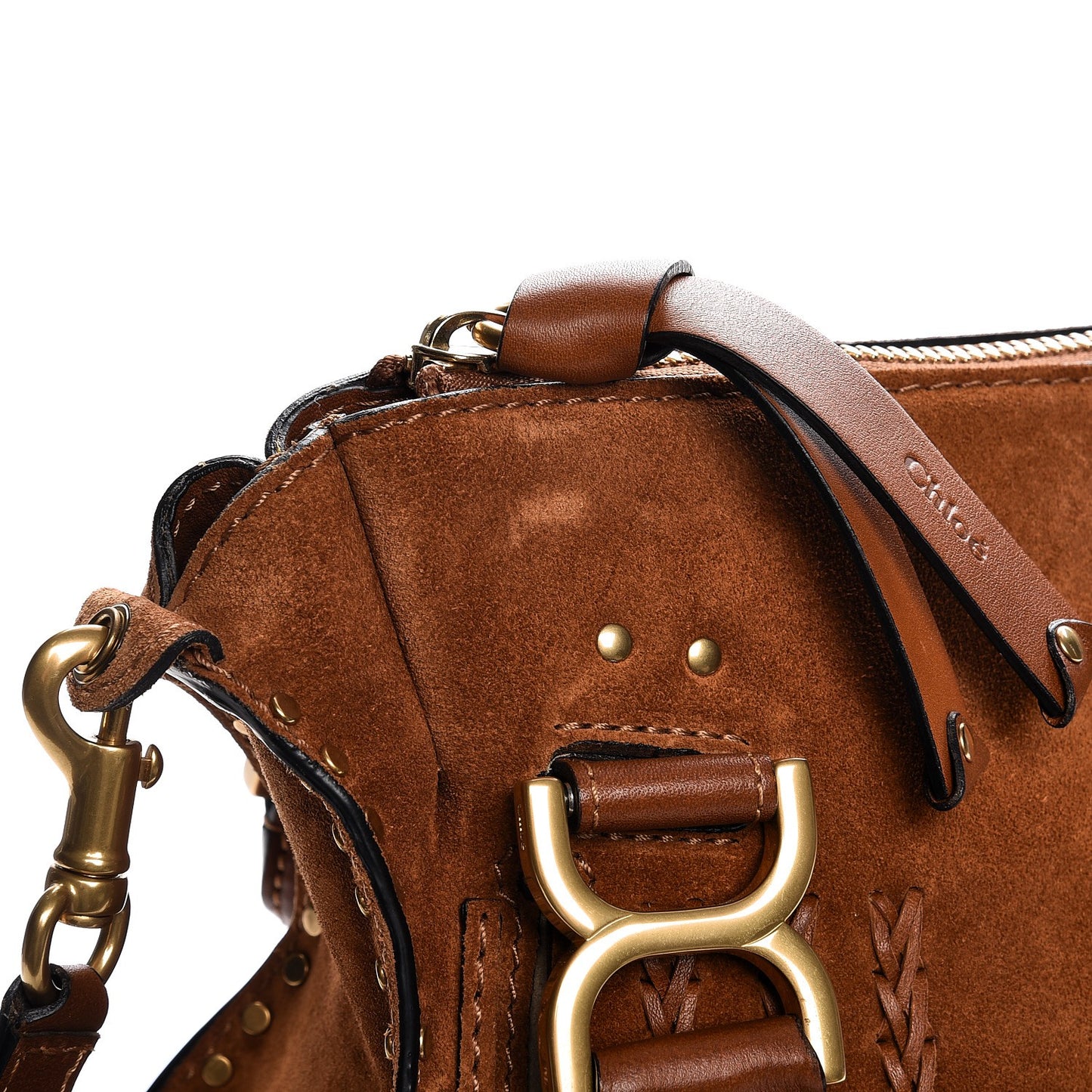 Suede Calfskin Braided Medium Marcie Satchel Caramel