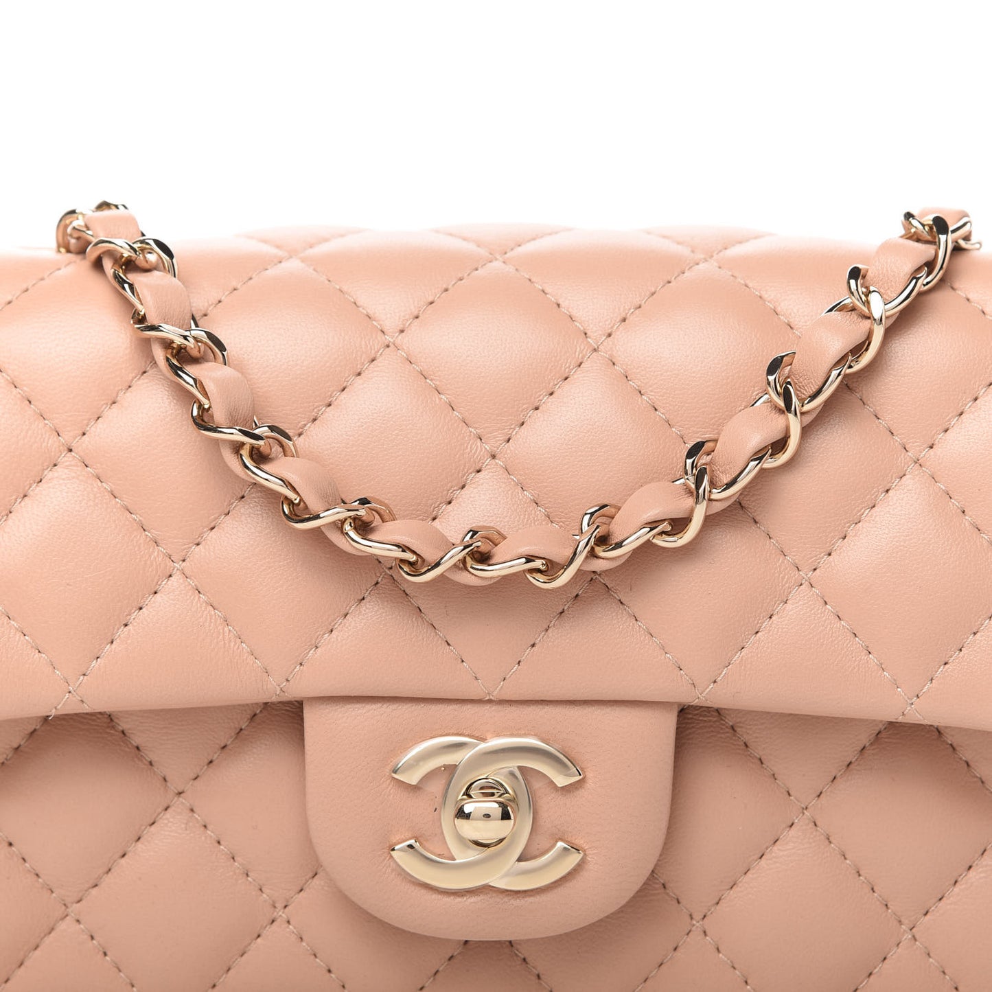 Lambskin Quilted Mini Rectangular Flap Dark Beige