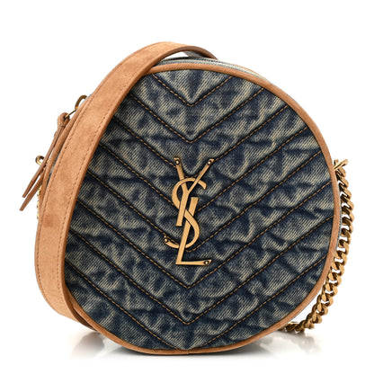 Saint Laurent Denim Quilted Monogram Round Crossbody Bag Rodeo Blue 1 of 10