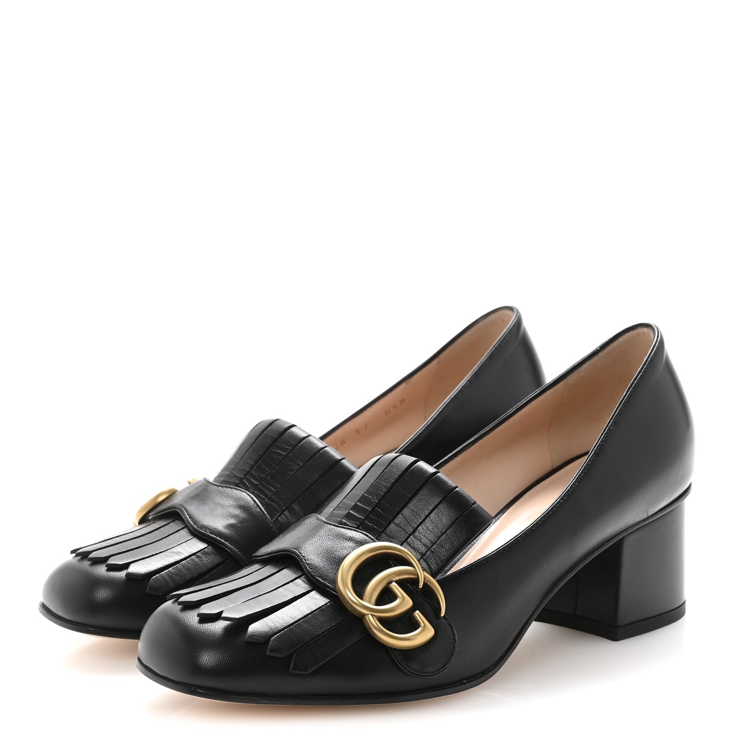 Malaga Kid GG Marmont Fringe 50mm Loafer Pumps 37 Black