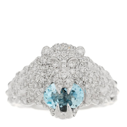 Gucci 18K White Gold Diamond Aquamarine Pave Lion Head Ring 52 6 1 of 5