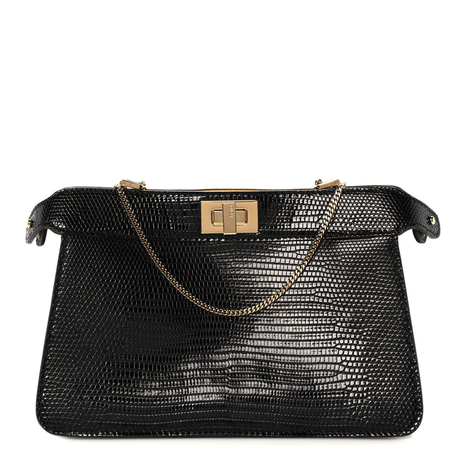 Fendi Lizard Peekaboo I SEE U East West Chain Satchel Black 1 of 9