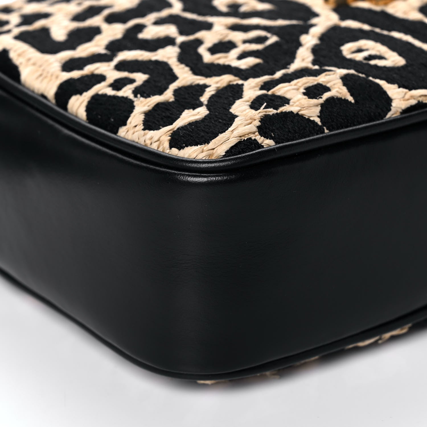 Saint Laurent Raffia Calfskin Leopard Print Monogram Lou Camera Bag Natural Beige Black 10 of 11