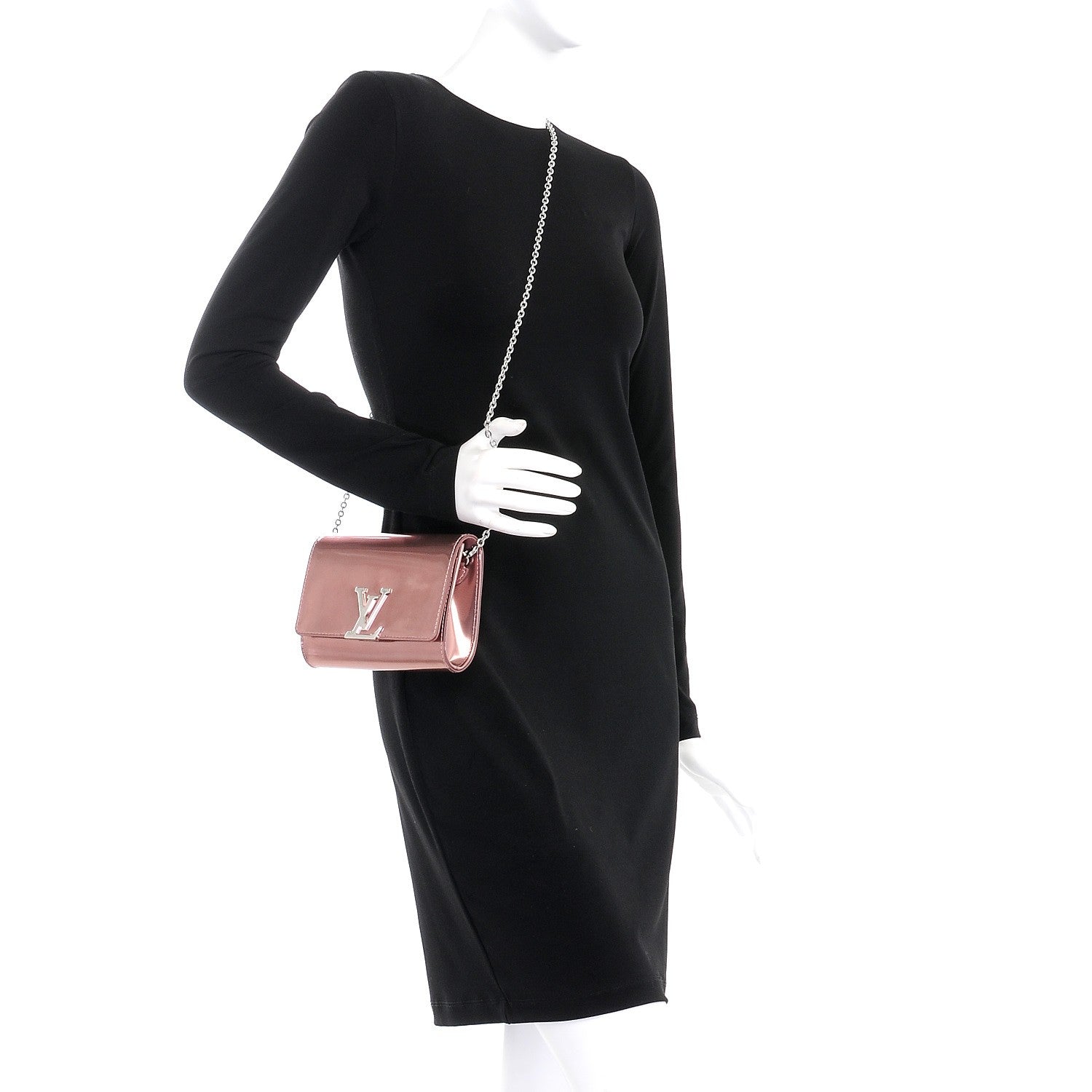 Louis Vuitton Patent Louise PM Chain Clutch Rose Cuivre 2 of 7