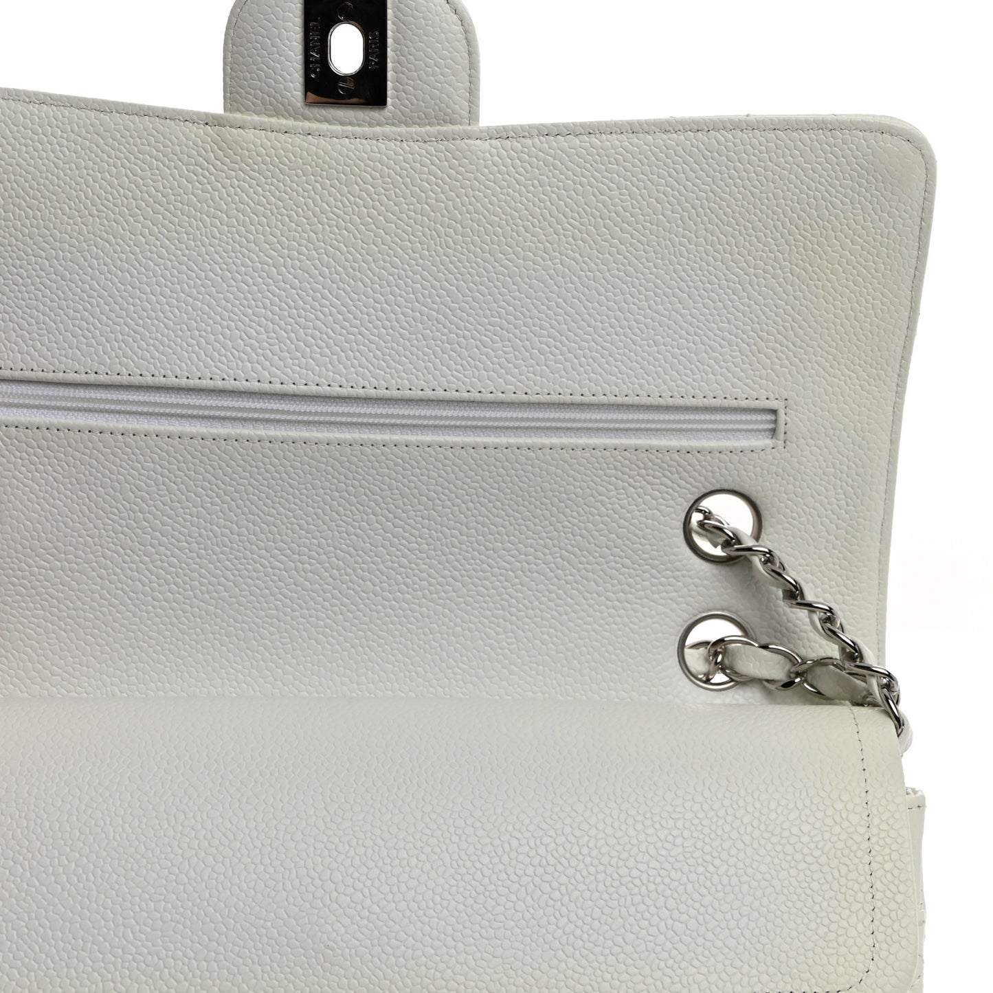 Caviar Quilted Medium Double Flap White