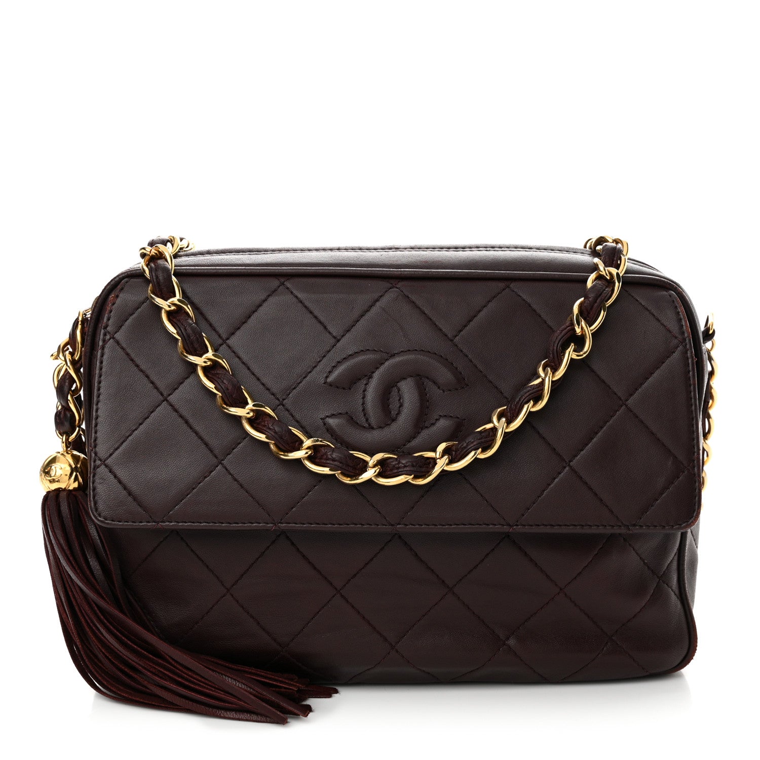 Chanel Lambskin Quilted Tassel CC Camera Case Burgundy 1 of 18