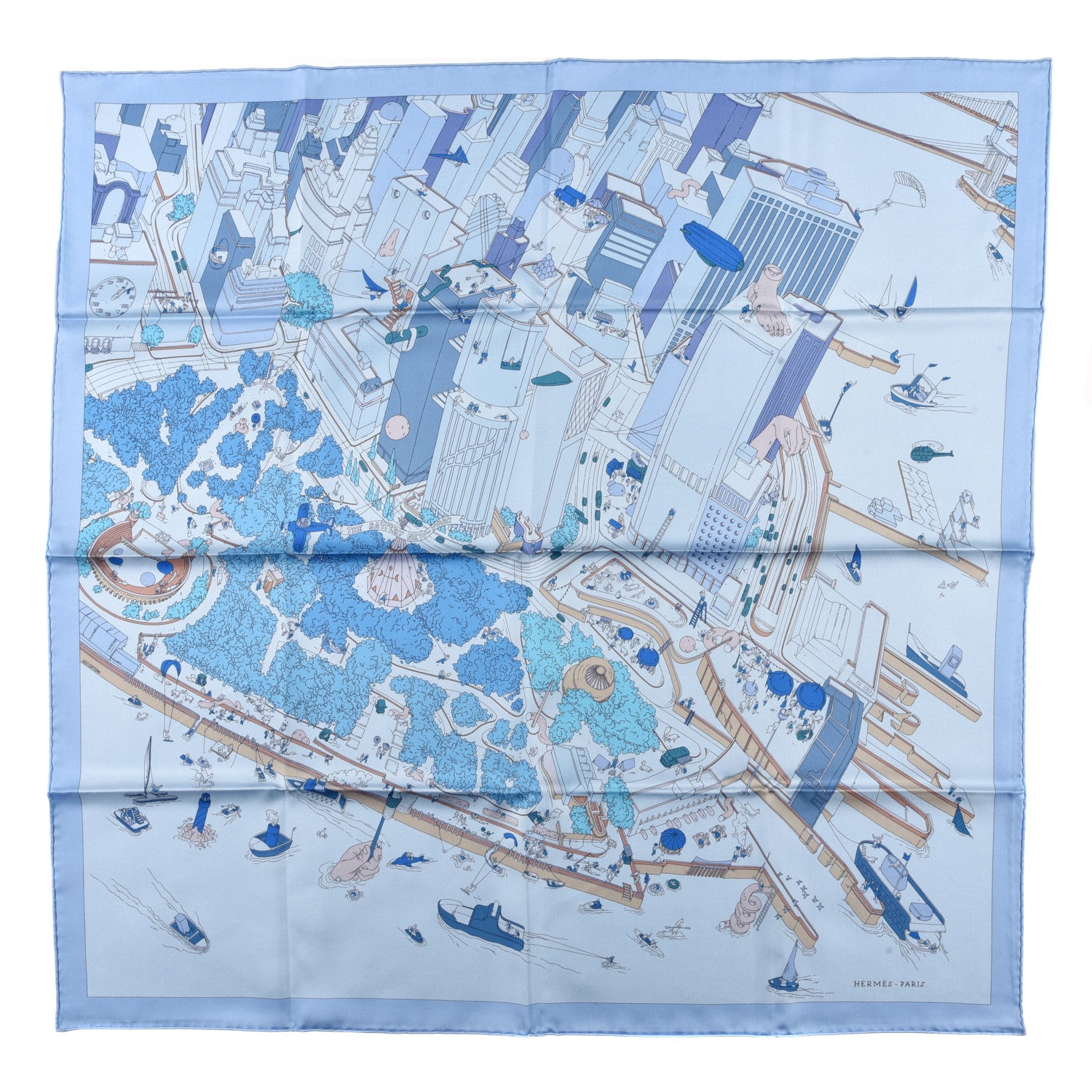 Hermes Silk The Battery New York Scarf 90 Azur Bleu Jean Lavande 1 of 5