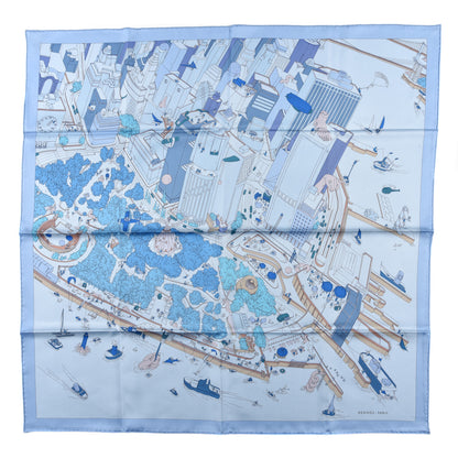 Hermes Silk The Battery New York Scarf 90 Azur Bleu Jean Lavande 1 of 5