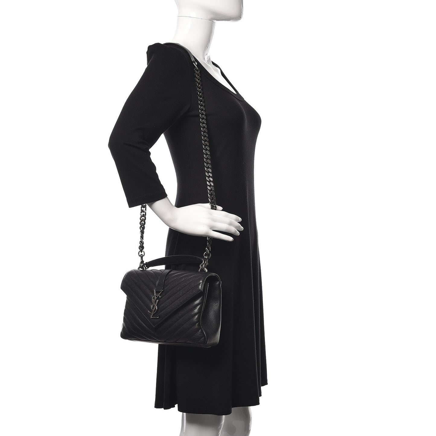Sheepskin Matelasse Chevron Monogram Medium College Bag Black