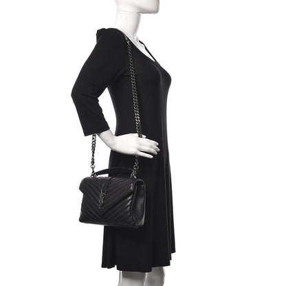 Saint Laurent Sheepskin Matelasse Chevron Monogram Medium College Bag Black 2 of 9