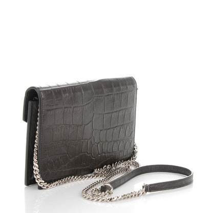 Saint Laurent Calfskin Crocodile Embossed Monogram Chain Wallet Dark Anthracite 3 of 8