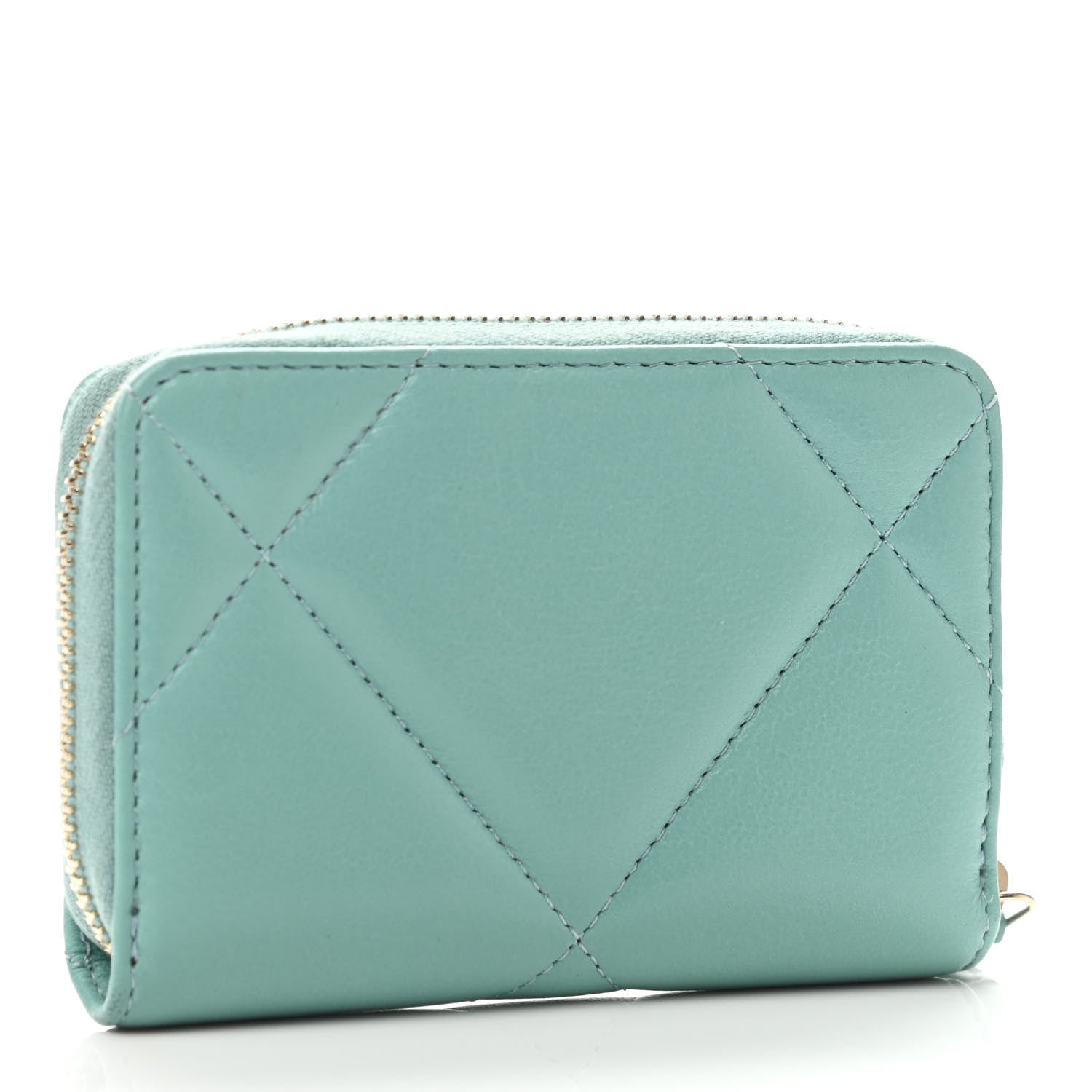 Chanel Lambskin Quilted 19 Zip Around Coin Purse Wallet Light Green 2 of 4