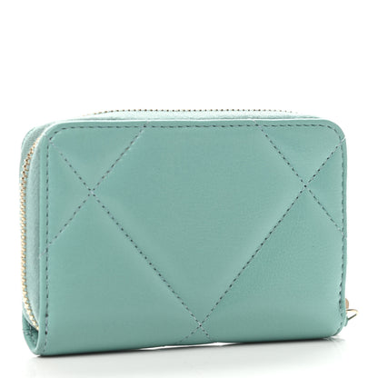 Chanel Lambskin Quilted 19 Zip Around Coin Purse Wallet Light Green 2 of 4