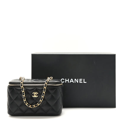Chanel Lambskin Quilted Pearl Crush Small Vanity Case With Chain Black 11 of 11