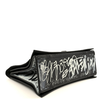 Balenciaga Agneau Arena Graffiti Medium Crush Chain Bag Black White 4 of 10
