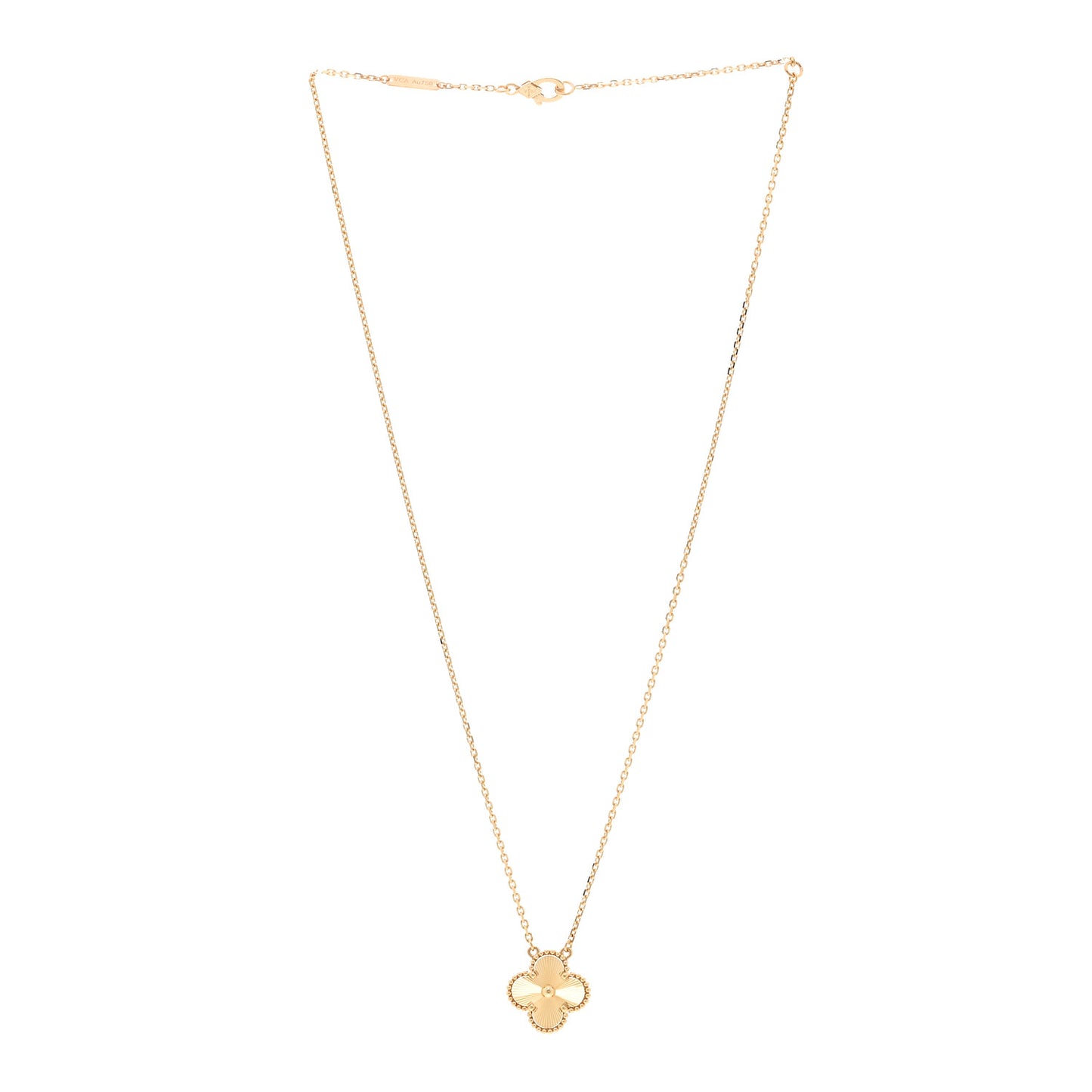 18K Yellow Gold Guilloche Vintage Alhambra Pendant Necklace