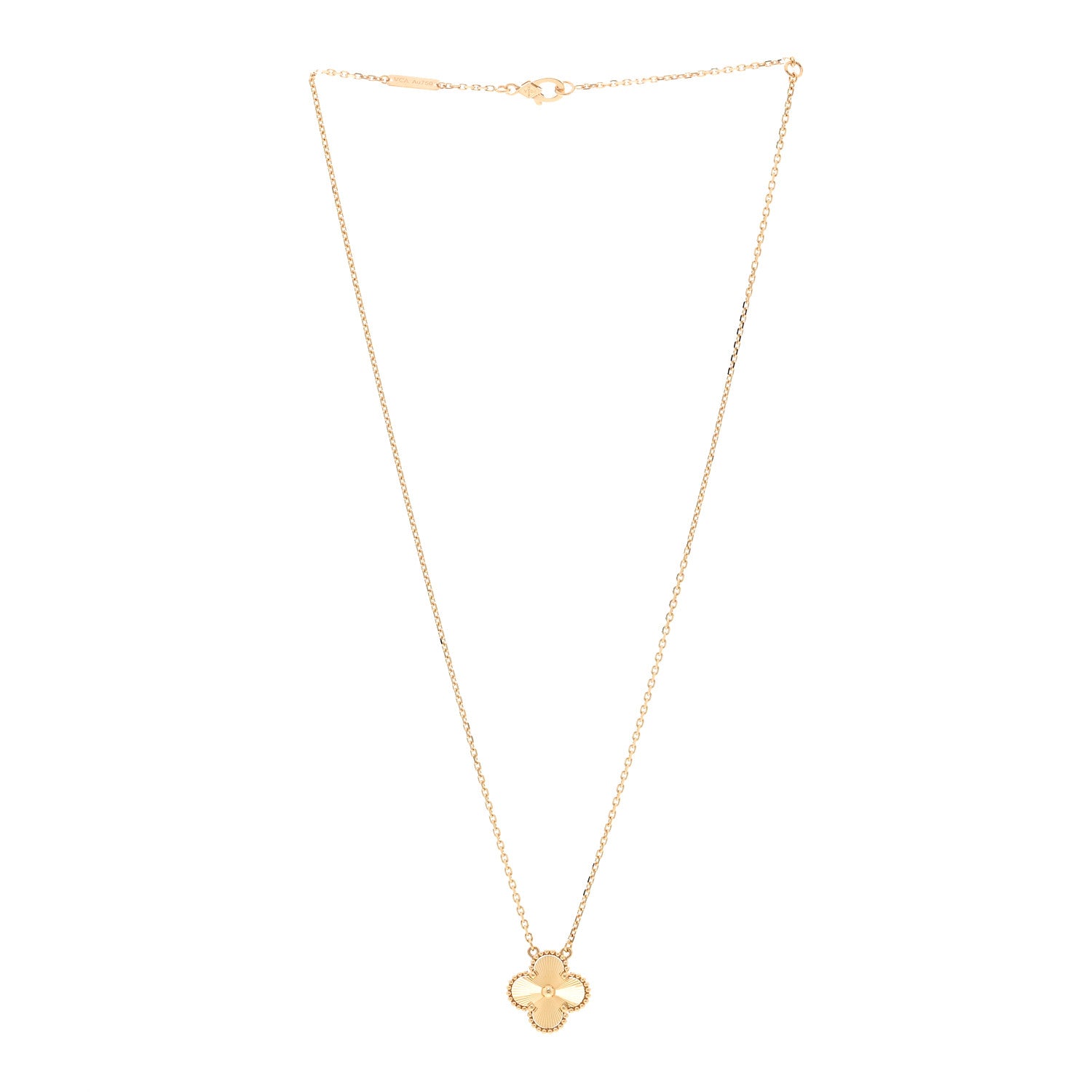 Van Cleef & Arpels 18K Yellow Gold Guilloche Vintage Alhambra Pendant Necklace 3 of 6