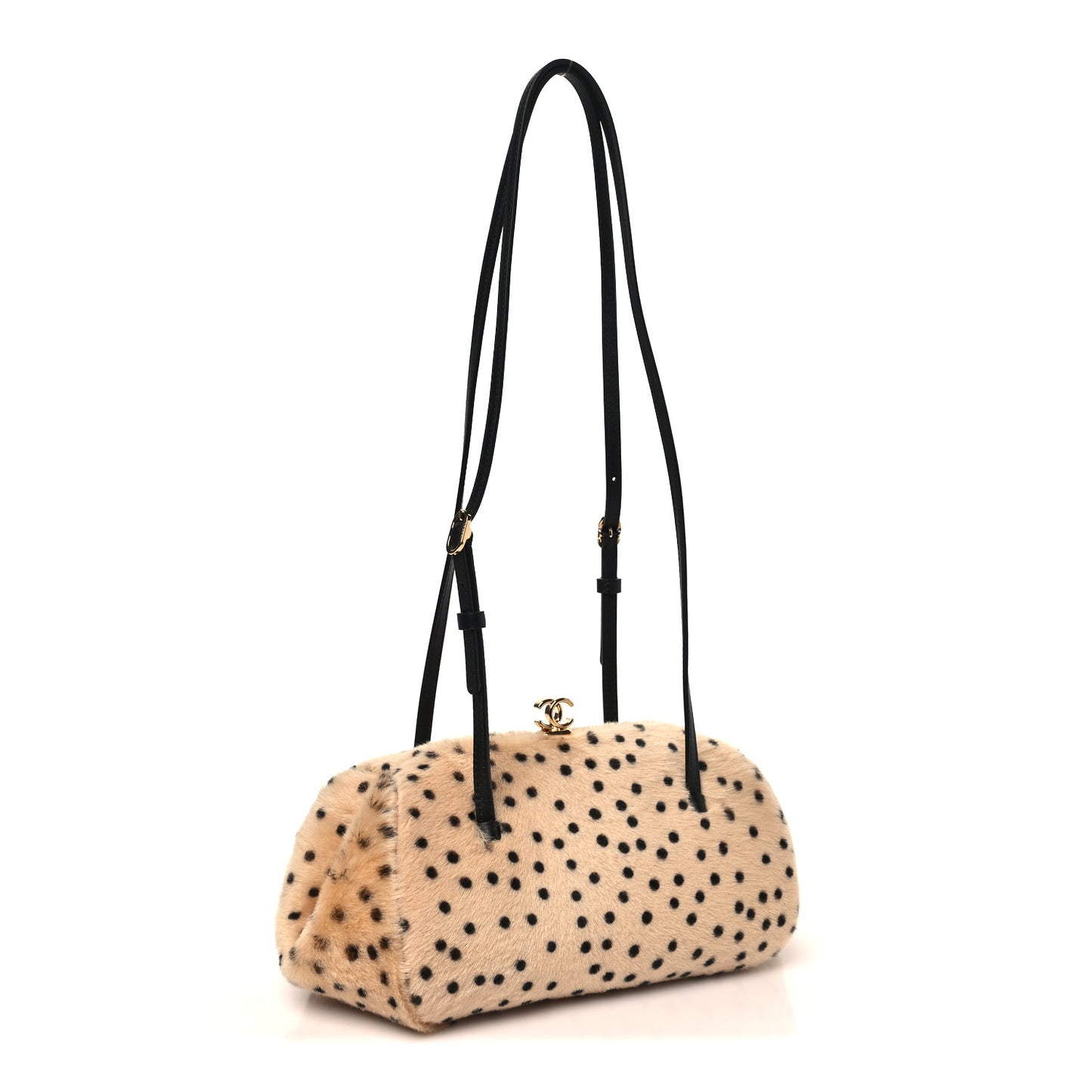 Pony Hair Cheetah Print Pretty CC Clutch With Strap Light Beige Black