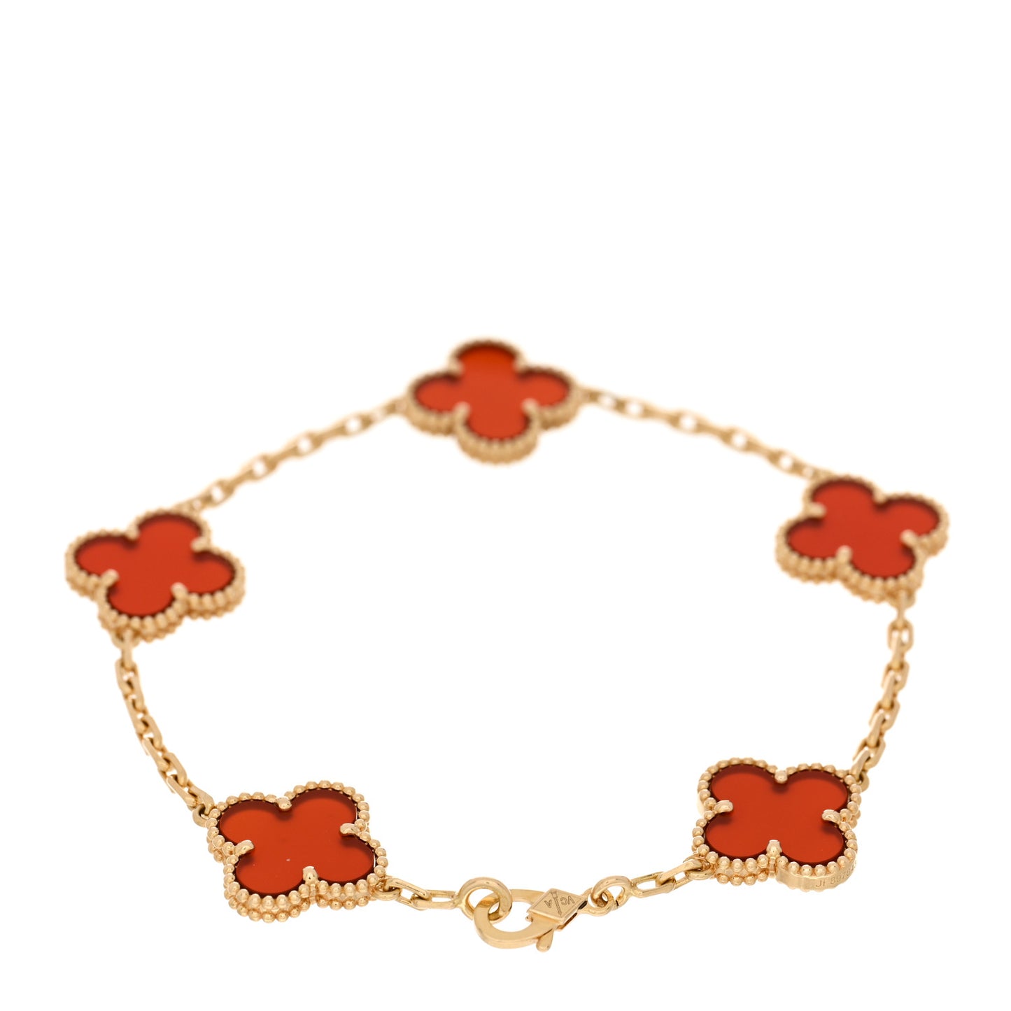 18K Yellow Gold Carnelian 5 Motifs Vintage Alhambra Bracelet