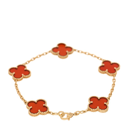 Van Cleef & Arpels 18K Yellow Gold Carnelian 5 Motifs Vintage Alhambra Bracelet 2 of 4