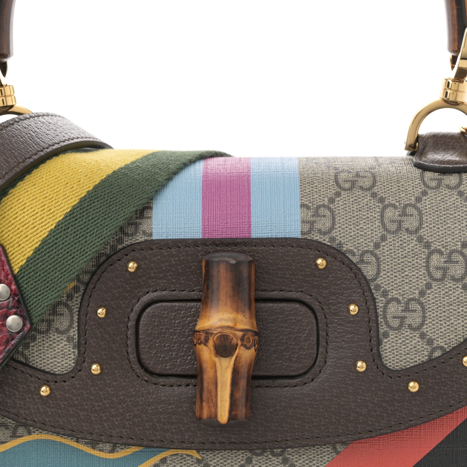 Gucci GG Supreme Monogram Studded Calfskin Centum Medium Bamboo 1947 Top Handle Bag Beige Ebony Multicolor 8 of 10