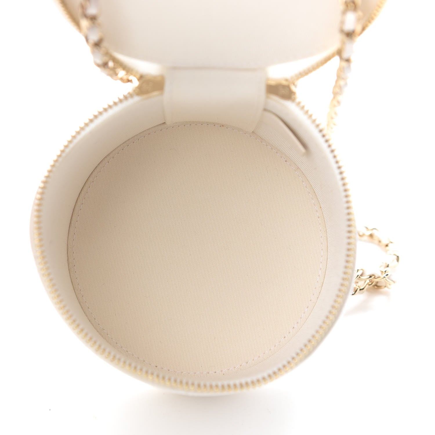 Chanel Lambskin Quilted Round Small Vanity Case With Chain White Black 4 of 7