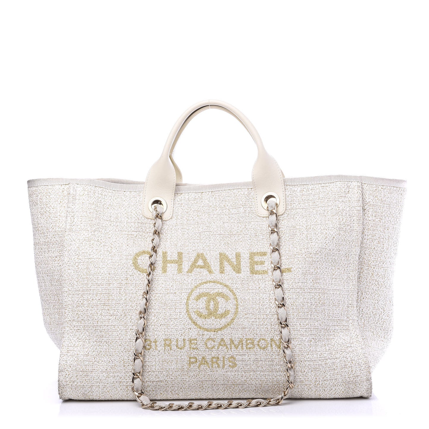 Lurex Boucle Medium Deauville Tote White