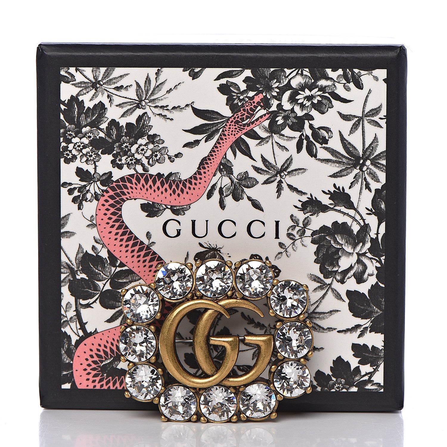 Gucci Metal Crystal Double G Brooch Aged Gold 5 of 5