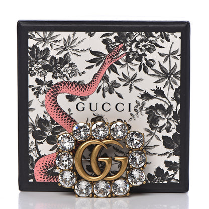 Gucci Metal Crystal Double G Brooch Aged Gold 5 of 5