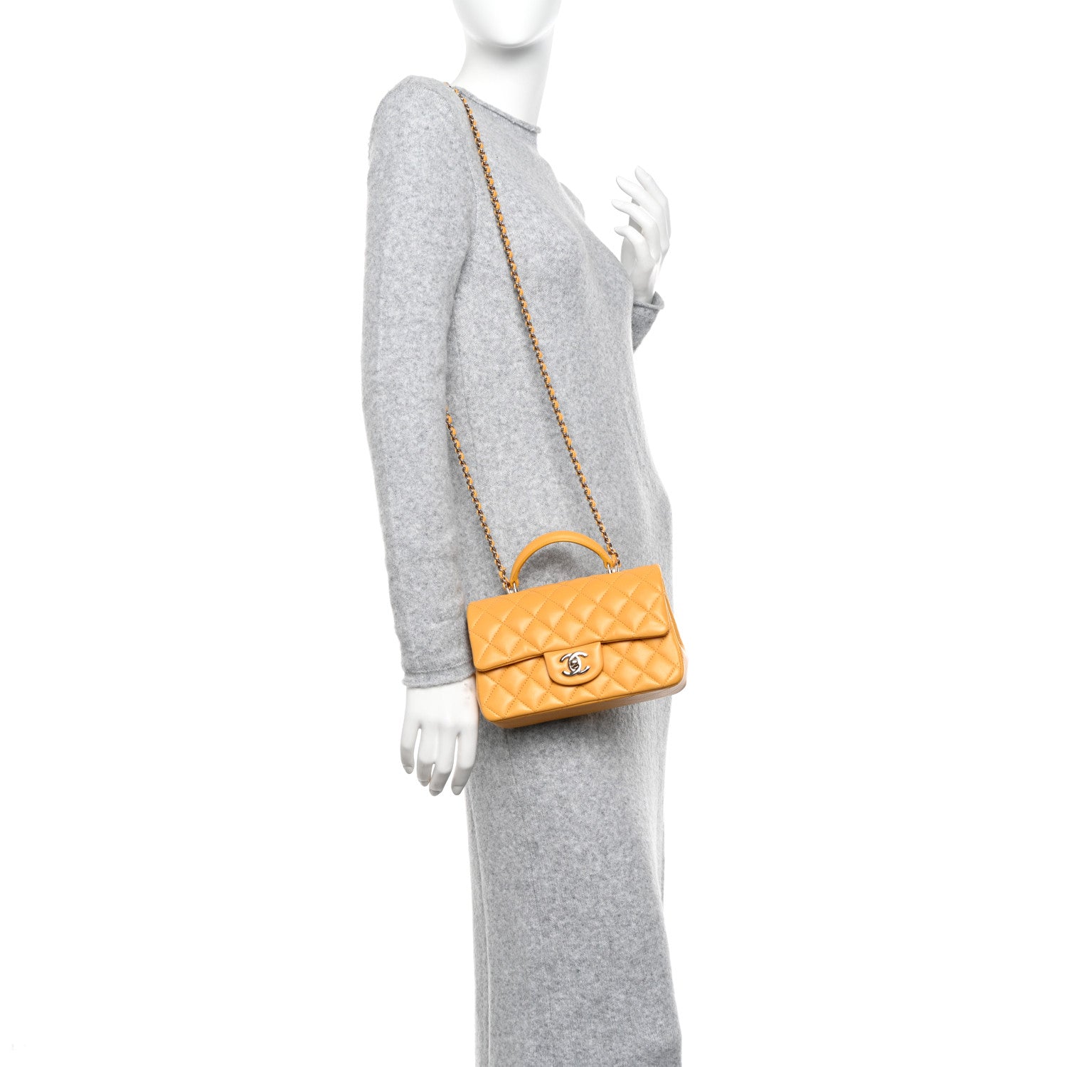 Chanel Lambskin Quilted Mini Top Handle Rectangular Flap Yellow 2 of 11