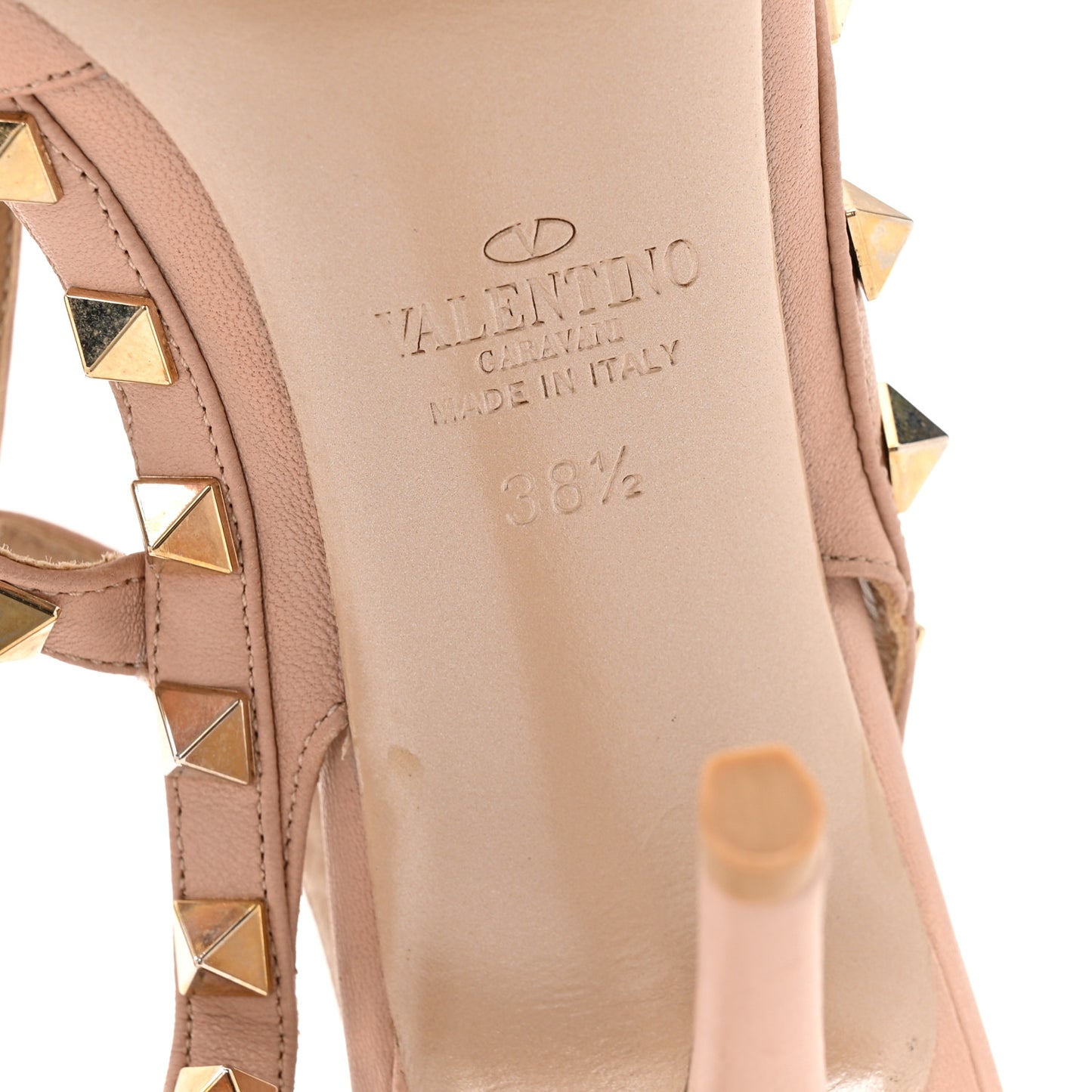 Calfskin Nappa Rockstud Ankle Strap Pumps 38.5 Poudre