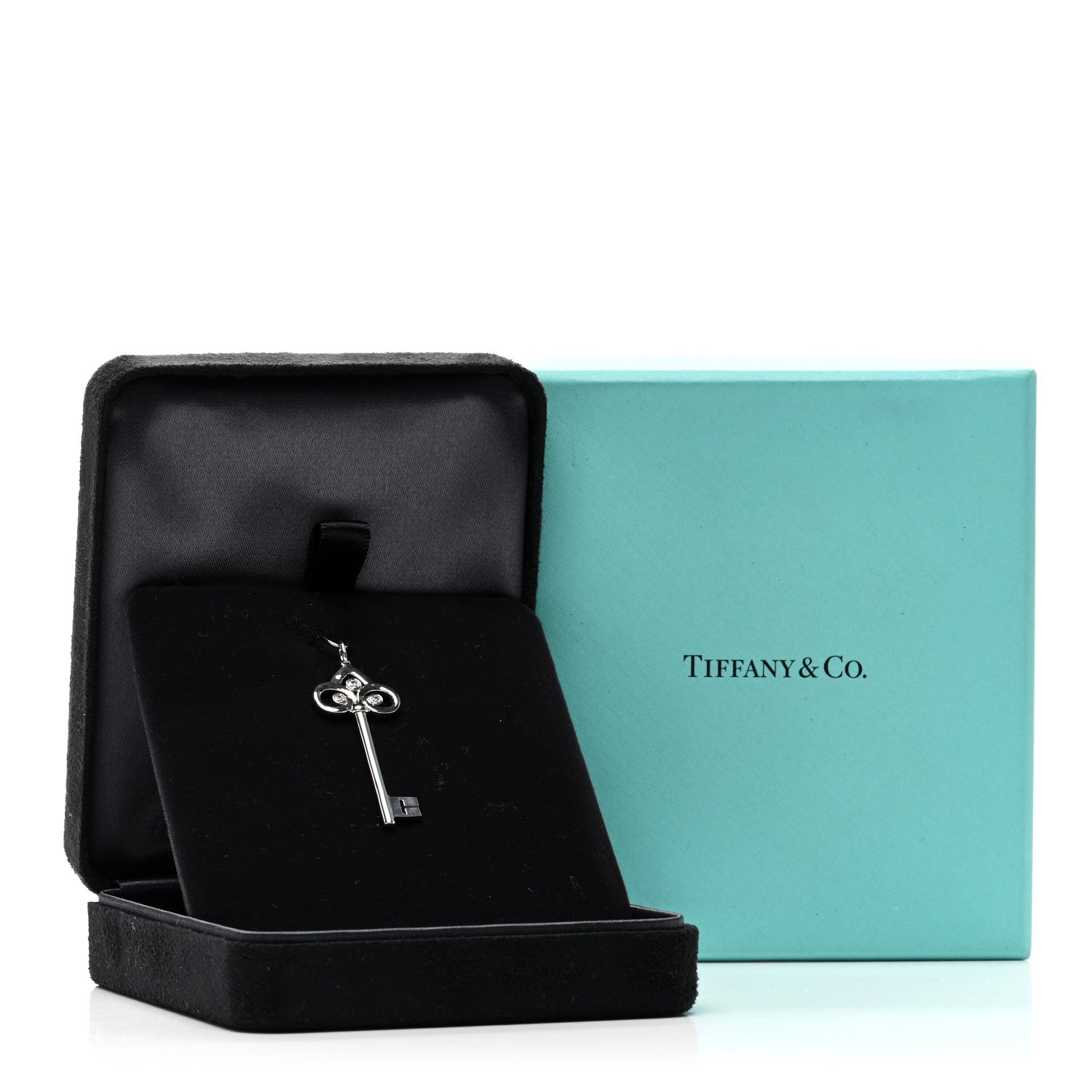 Tiffany 18K White Gold Diamond Fleur De Lis Key Pendant 4 of 4