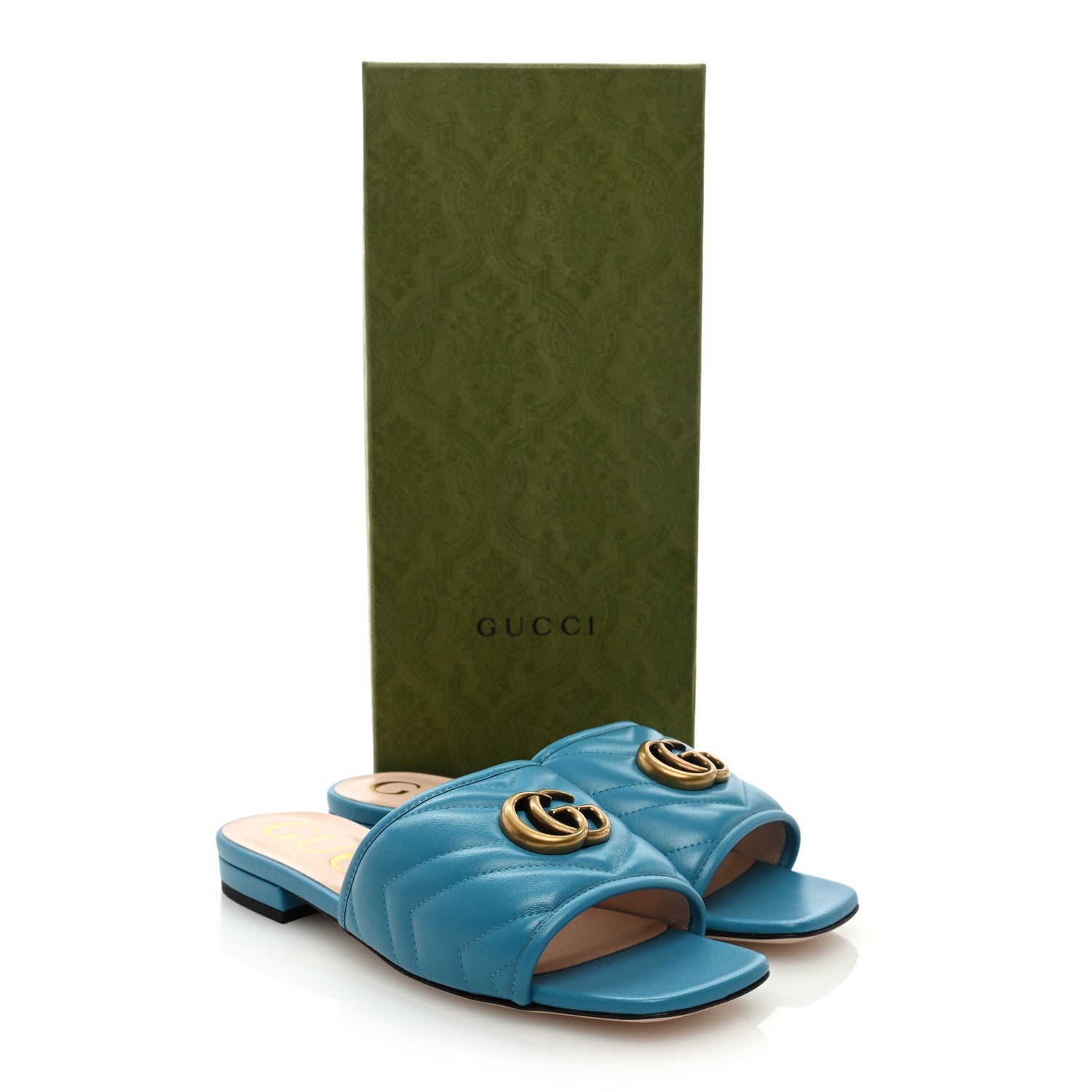 Gucci Nappa Matelasse GG Marmont Flat Slide Sandals 36.5 Light Blue Canvas 9 of 9