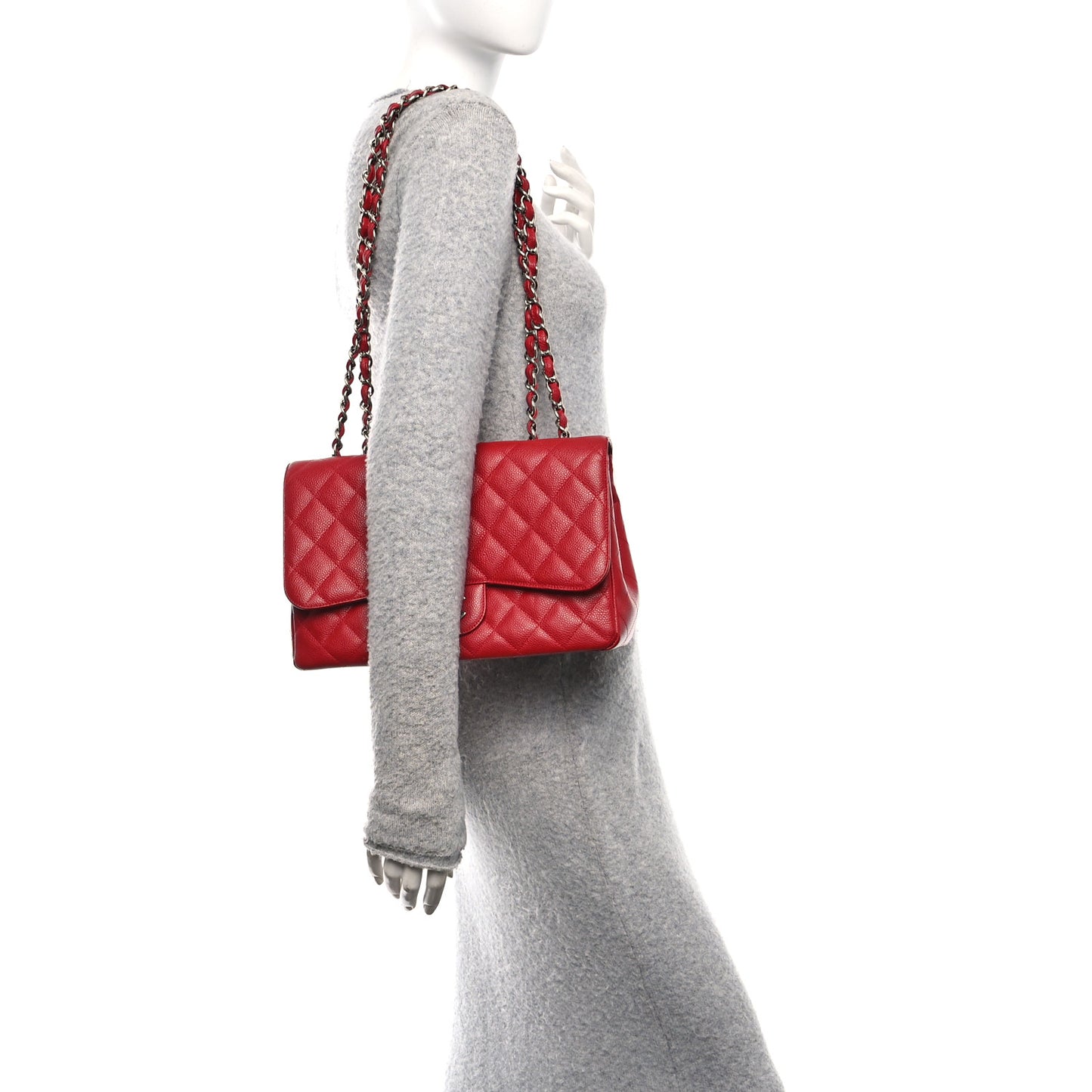 Caviar Quilted Jumbo Single Flap Red