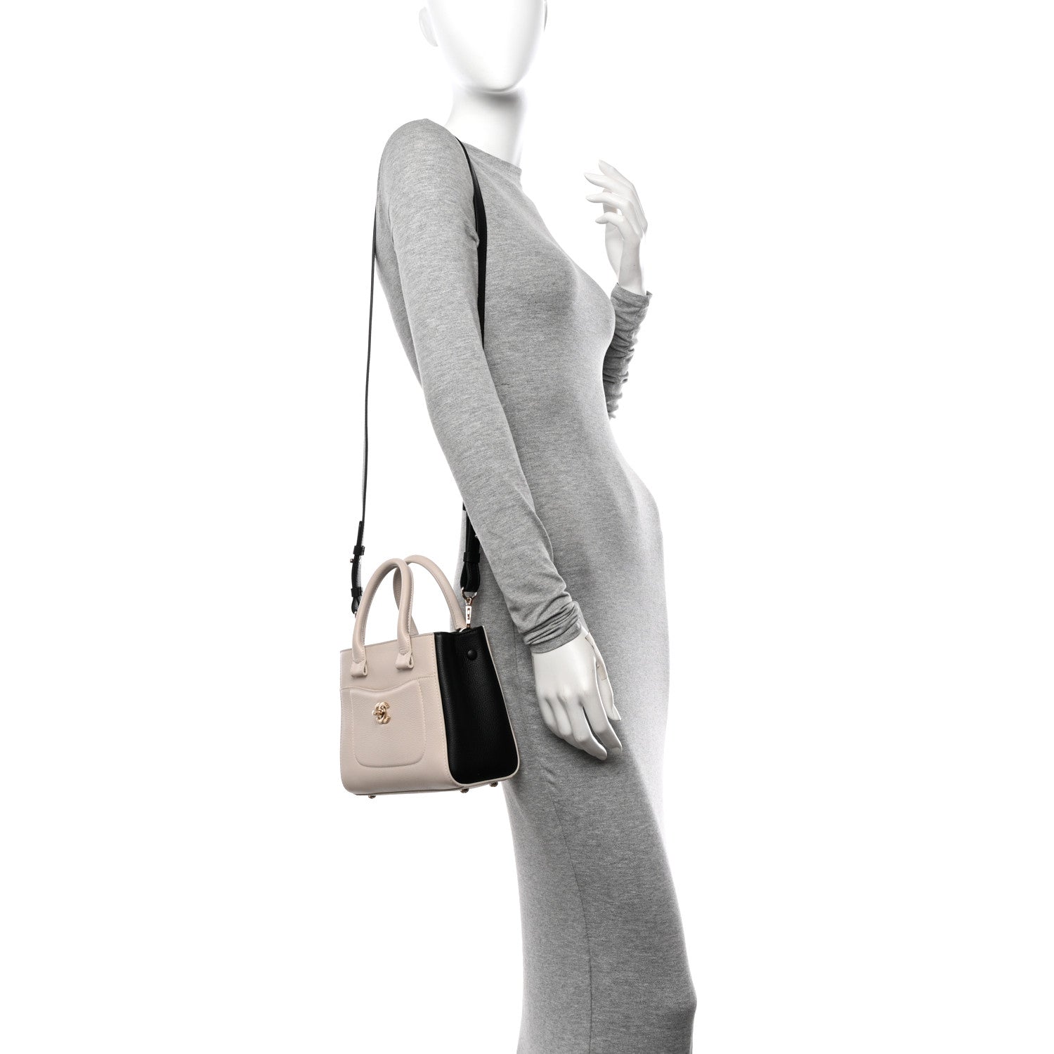 Chanel Grained Calfskin Mini Bi-Color Neo Executive Shopper Tote Beige Black 2 of 10