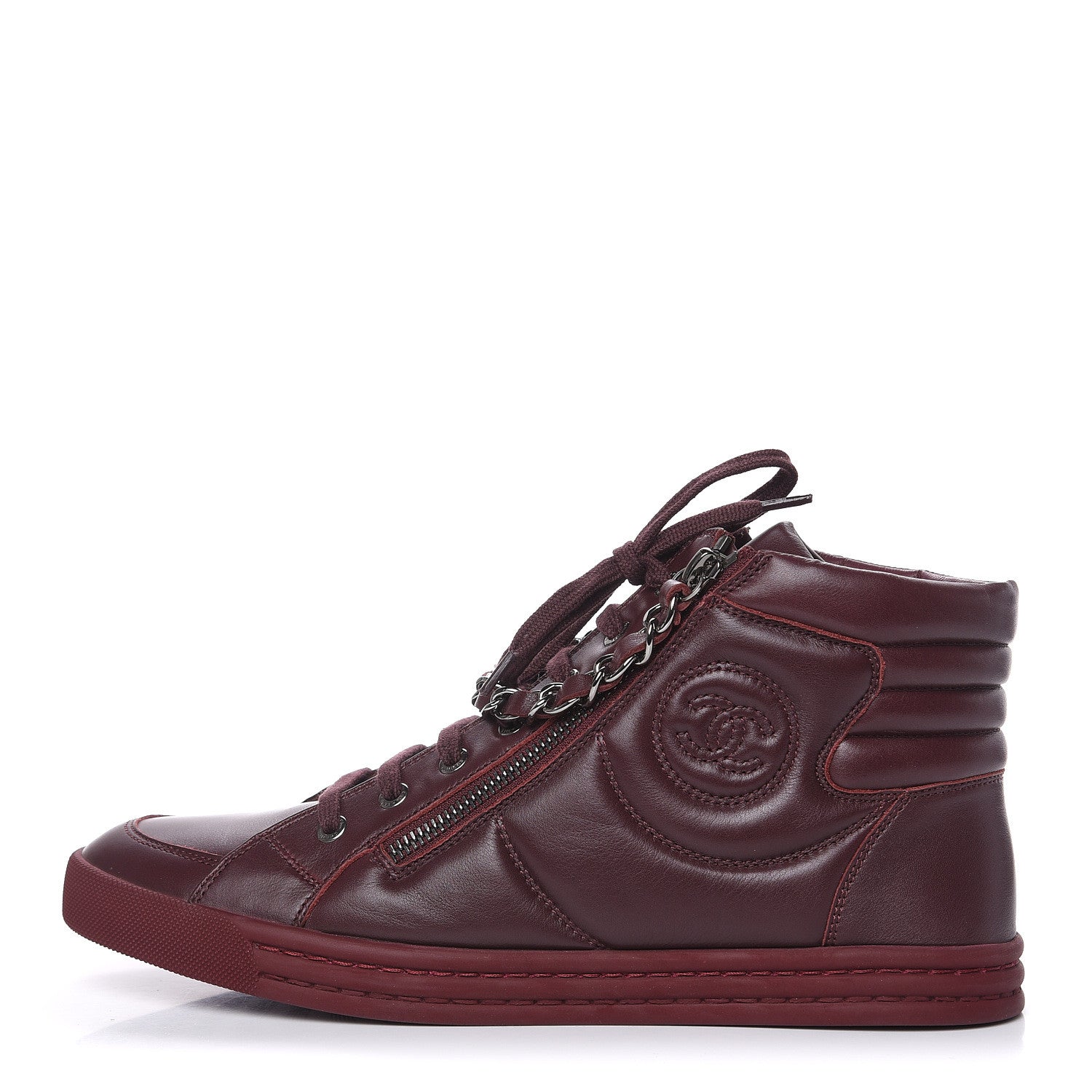Chanel Lambskin Zipped Chain CC Sneakers 41 Burgundy 1 of 10