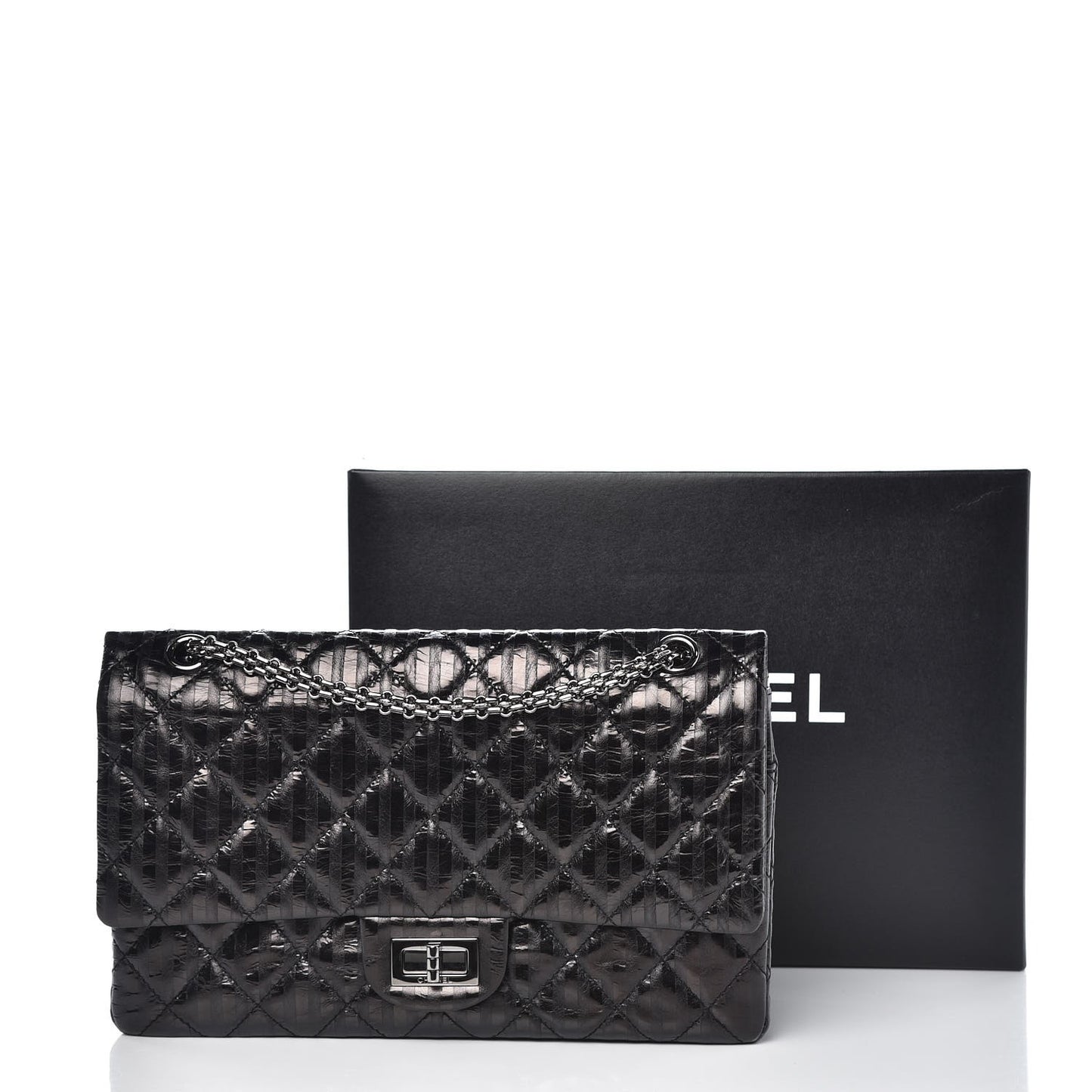 Metallic Calfskin Striped 2.55 Reissue 227 Flap Black