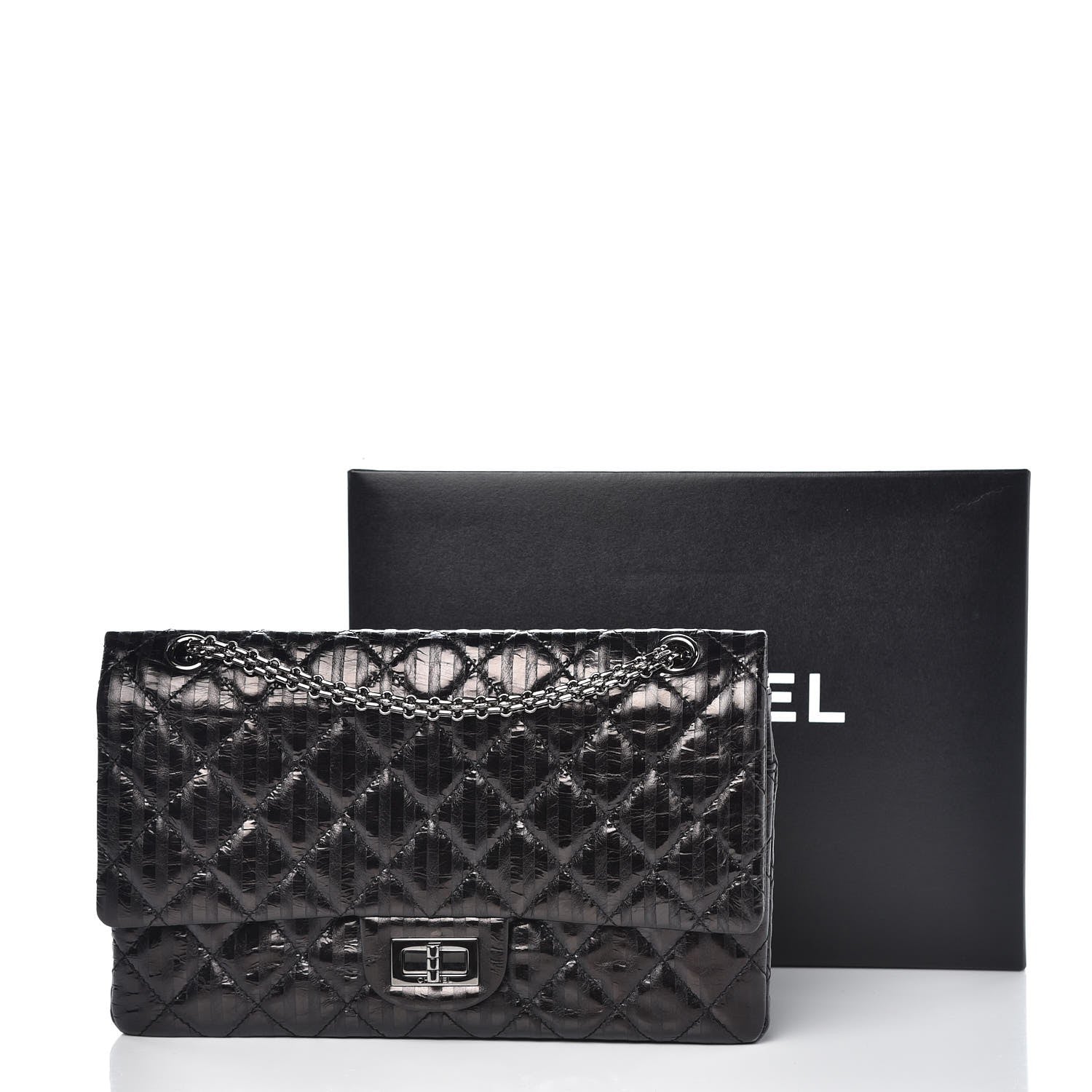Chanel Metallic Calfskin Striped 2.55 Reissue 227 Flap Black 8 of 8