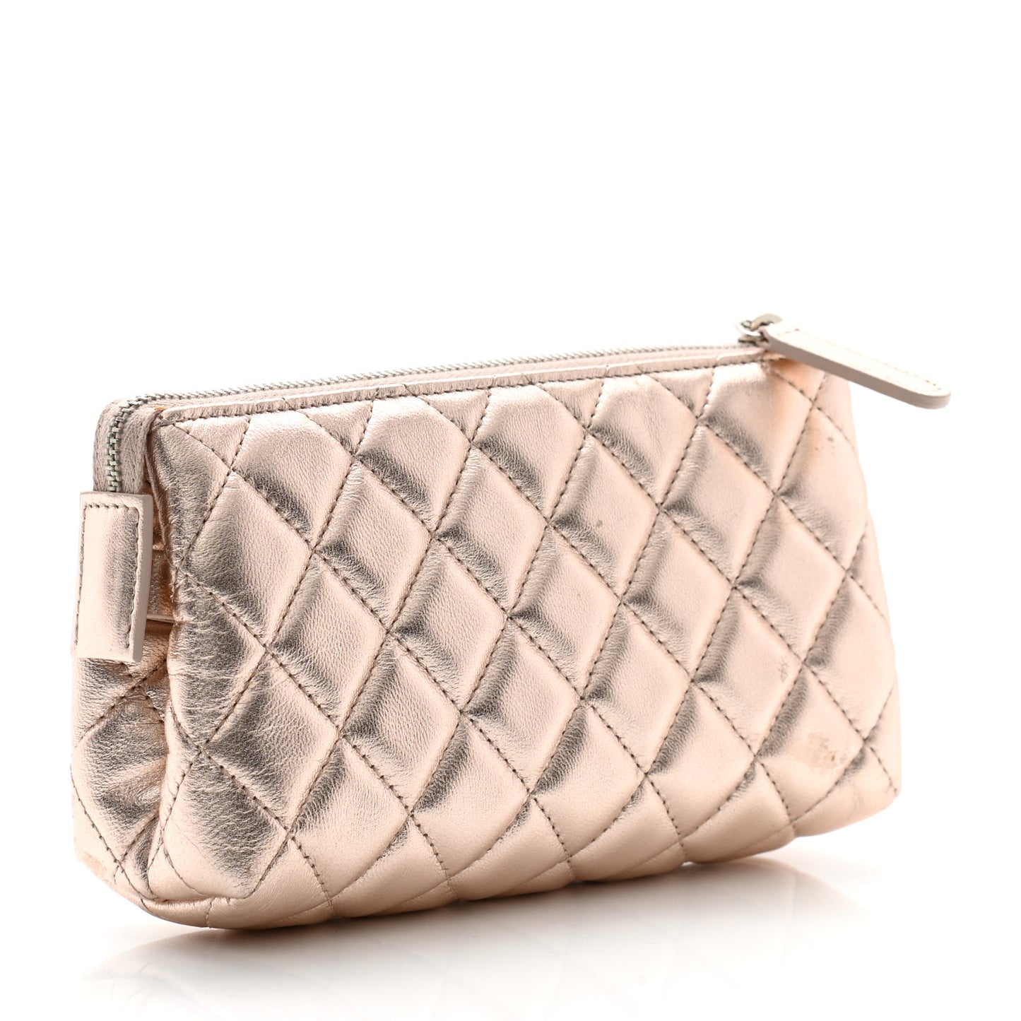 Metallic Lambskin Quilted Cosmetic Pouch Light Gold