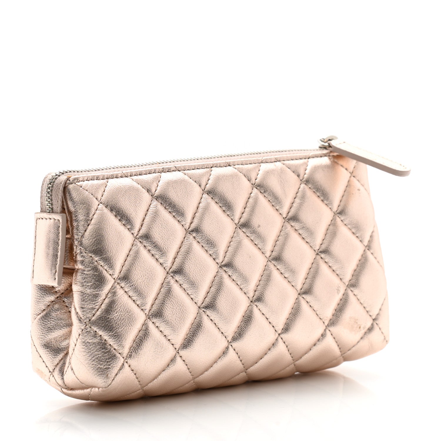 Chanel Metallic Lambskin Quilted Cosmetic Pouch Light Gold 4 of 12