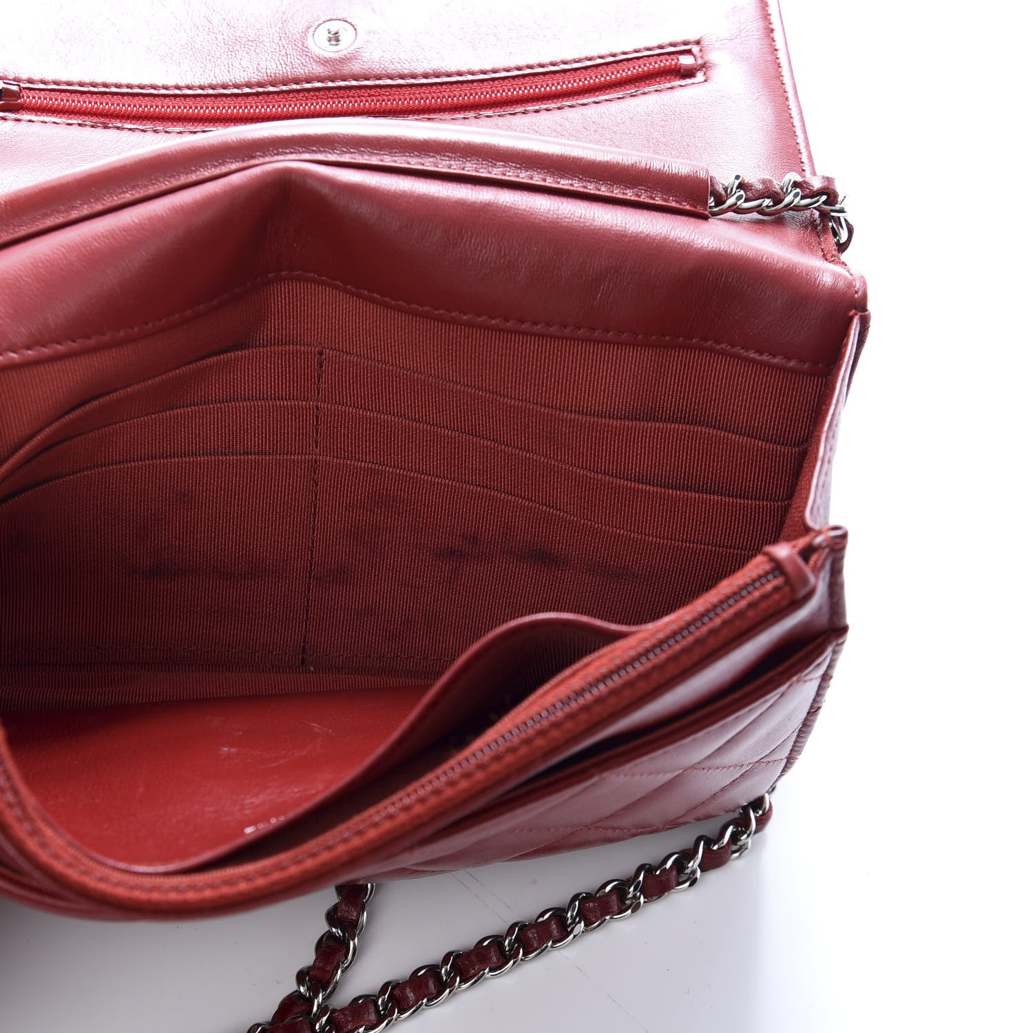 Chanel Lambskin Quilted Wallet On Chain WOC Red 6 of 13