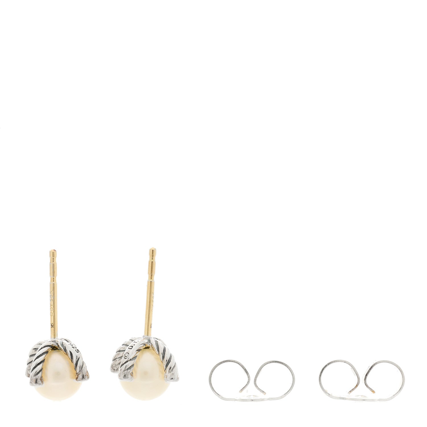 David Yurman Sterling Silver Diamond Pearl 6-6.5mm Cable Stud Earrings 3 of 3