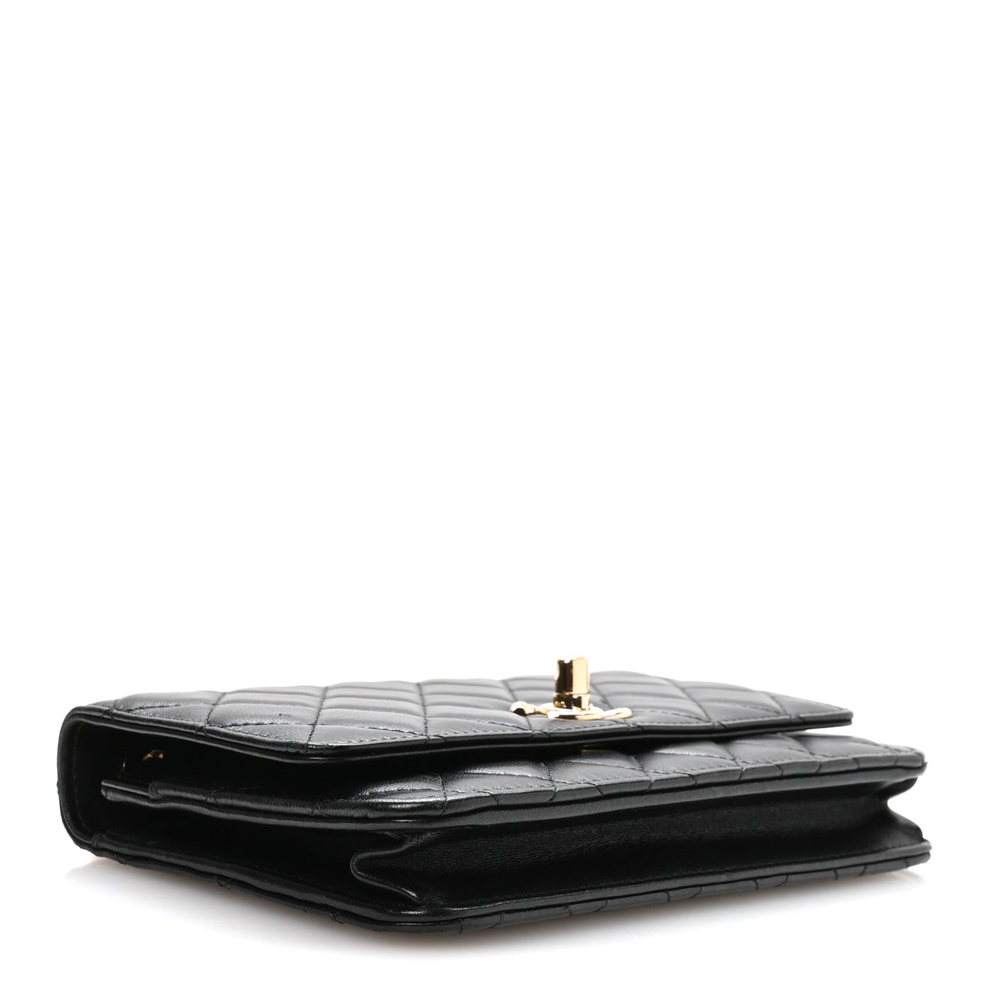 Lambskin Quilted Trendy CC Wallet On Chain WOC Black