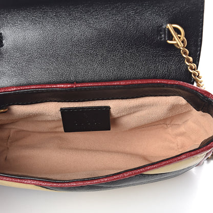 Gucci Vintage Effect Calfskin Matelasse Diagonal Striped Super Mini Torchon GG Marmont Shoulder Bag Black Beige 5 of 8