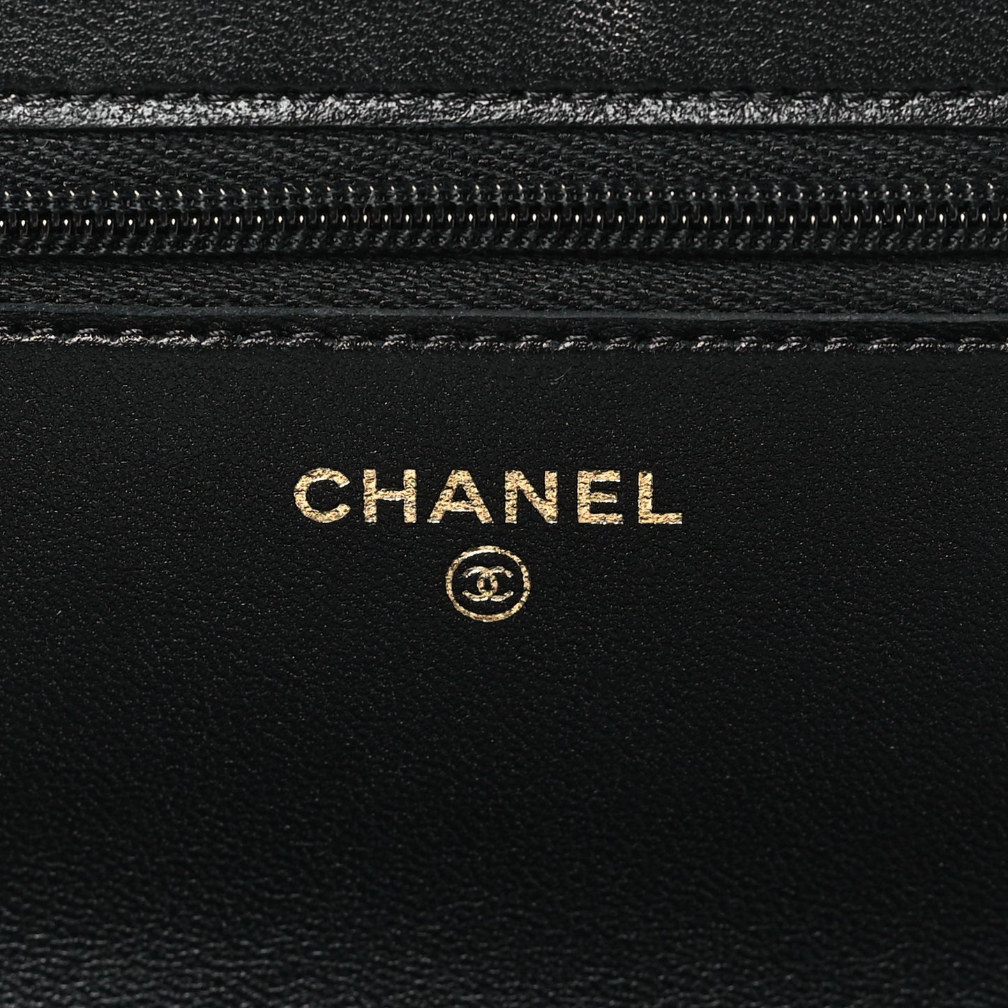 Lambskin Metal Quilted Wallet On Chain WOC Black