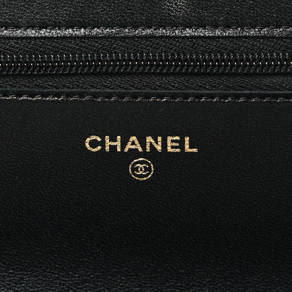 Chanel Lambskin Metal Quilted Wallet On Chain WOC Black 6 of 11