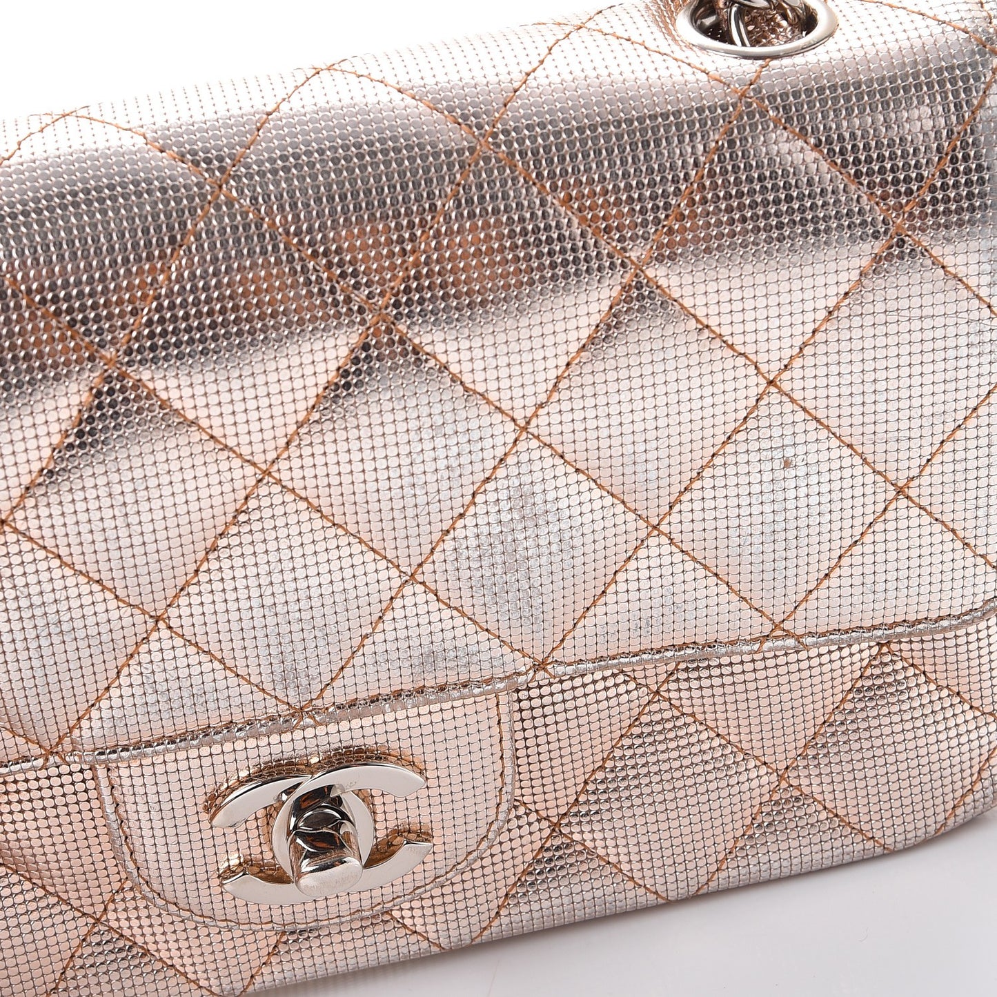 Metallic Calfskin Quilted Pixel Effect Mini Rectangular Flap Pink Gold