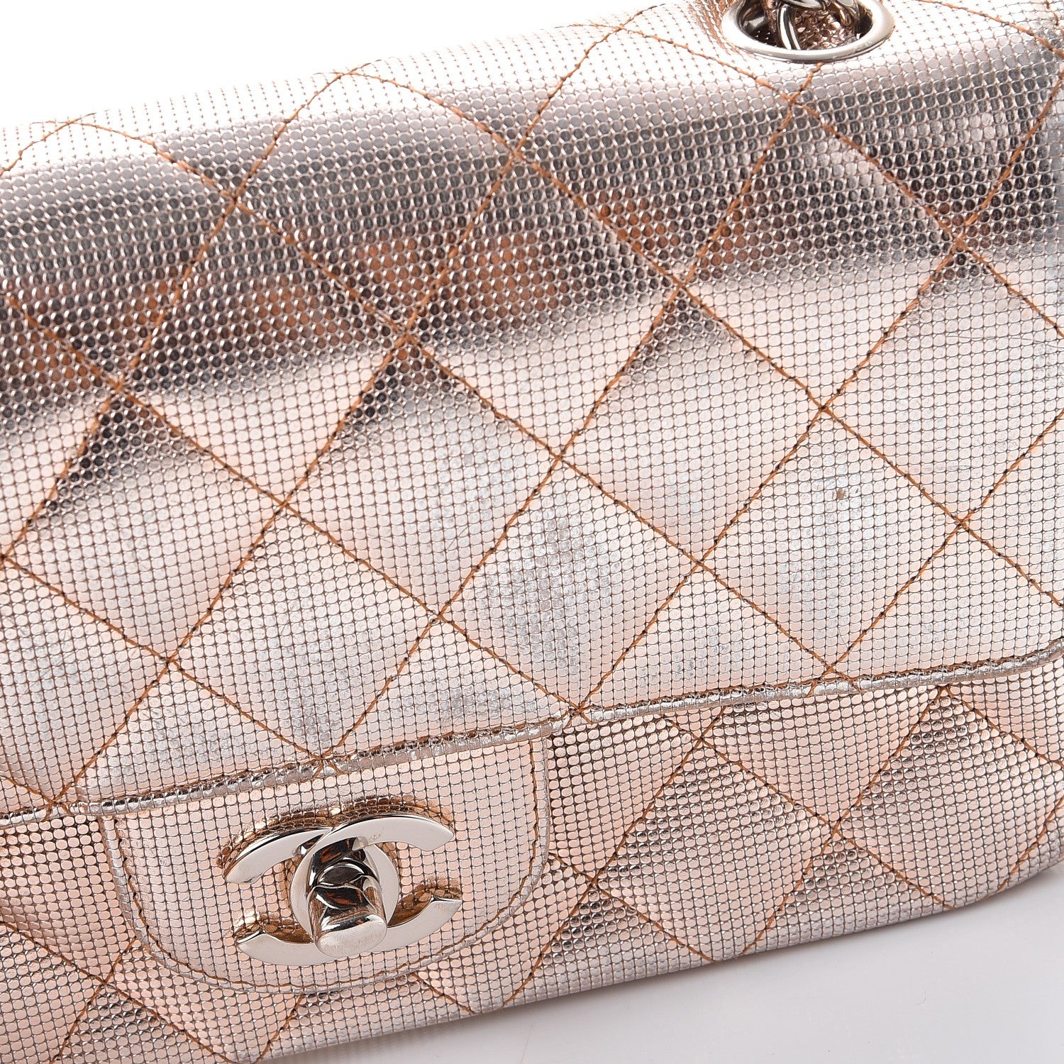 Chanel Metallic Calfskin Quilted Pixel Effect Mini Rectangular Flap Pink Gold 15 of 15