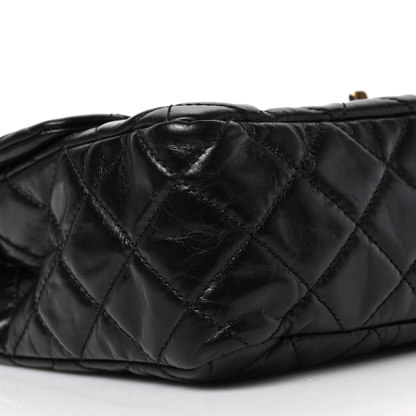 Glazed Calfskin Castle Rock Large Flap Black Burgundy