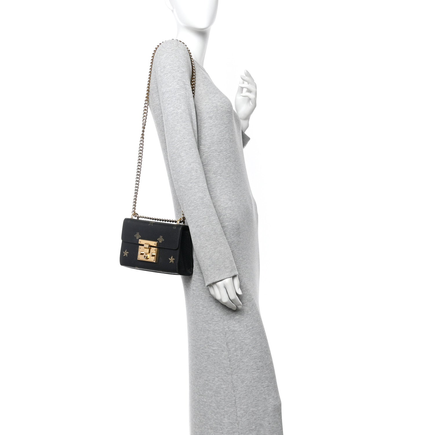 Gucci Grained Calfskin Bee Star Small Padlock Shoulder Bag Black 2 of 20